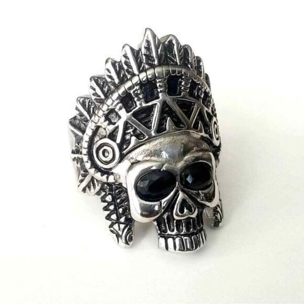 316L stainless steel silver skull biker ring hypoallergenic tarnish free size 14 - Picture 3 of 3